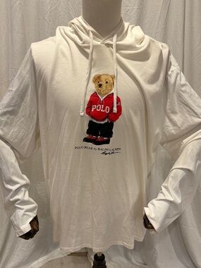 Polo Ralph Lauren Polo Bear Jersey Hooded Long Sleeve T-Shirt XXL Cream